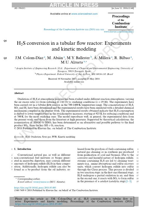 H2S conversion in a tubular flow reactor: experiments and kinetic modeling