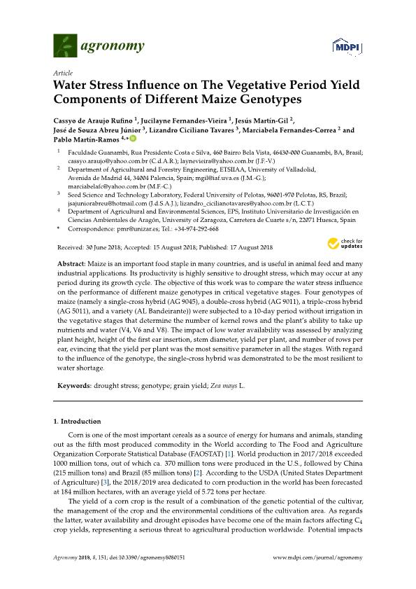 Water stress influence on the vegetative period yield components of different maize genotypes