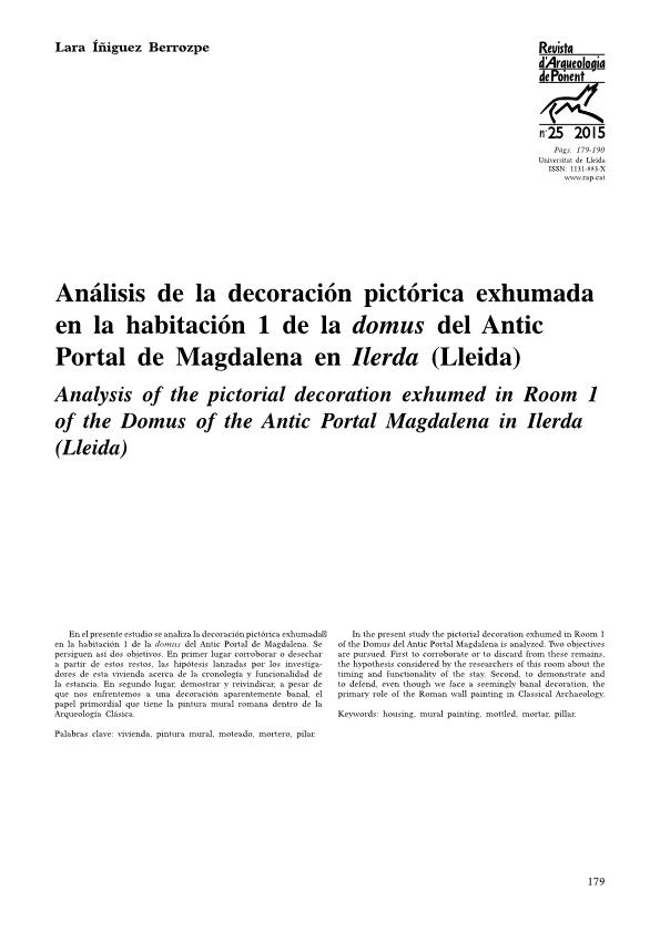 Análisis de la decoración pictórica exhumada en la Habitación 1 de la Domus l'Antic Portal de Magdalena en Ilerda (Lleida)