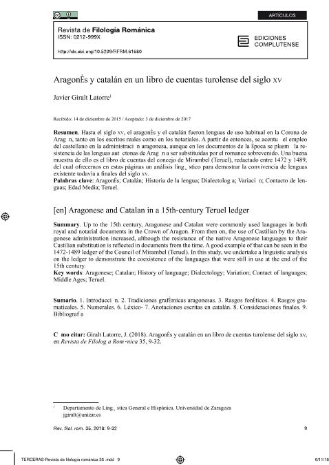 Aragonés y catalán en un libro de cuentas turolense del siglo XV
