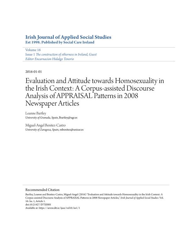 Evaluation and attitude towards homosexuality in the Irish context: A corpus-assisted discourse analysis of APPRAISAL patterns in 2008 newspaper articles