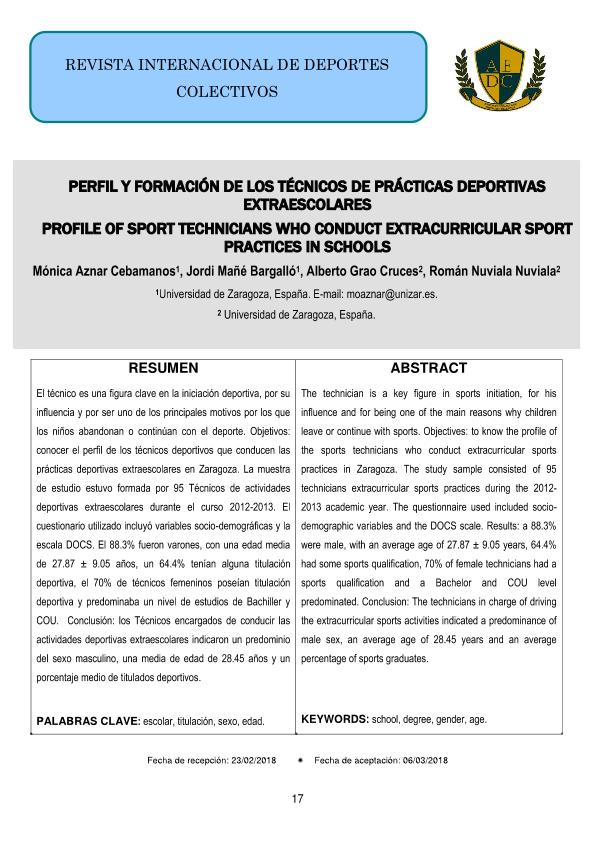 Perfil y formación de los técnicos de prácticas deportivas extraescolares