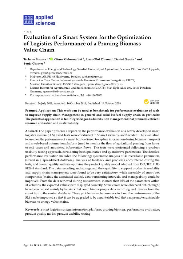 Evaluation of a smart system for the optimization of logistics performance of a pruning biomass value chain