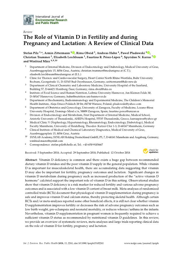 The role of vitamin D in fertility and during pregnancy and lactation: A review of clinical data