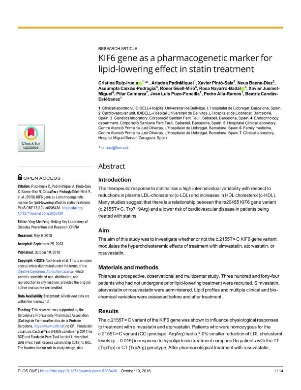 KIF6 gene as a pharmacogenetic marker for lipid-lowering effect in statin treatment