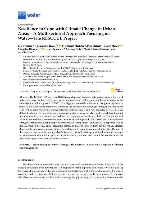 Resilience to cope with climate change in urban areas-A multisectorial approach focusing on water-The RESCCUE project