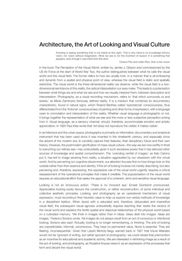 Arquitectura, mirada y cultura visual = Architecture, the Art of Looking and Visual Culture