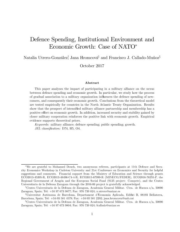 Defence Spending, Institutional Environment and Economic Growth: Case of NATO
