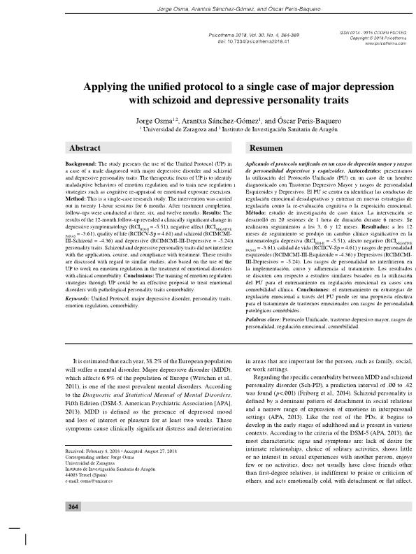 Applying the unified protocol to a single case of major depression with schizoid and depressive personality traits