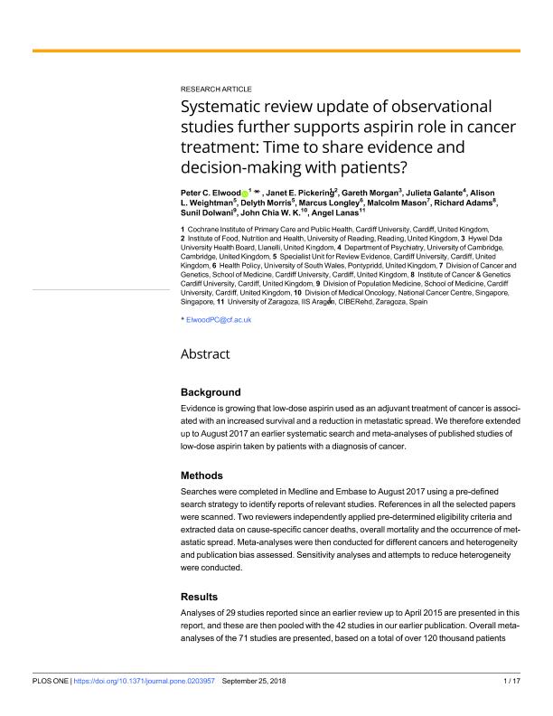 Systematic review update of observational studies further supports aspirin role in cancer treatment: Time to share evidence and decision-making with patients?