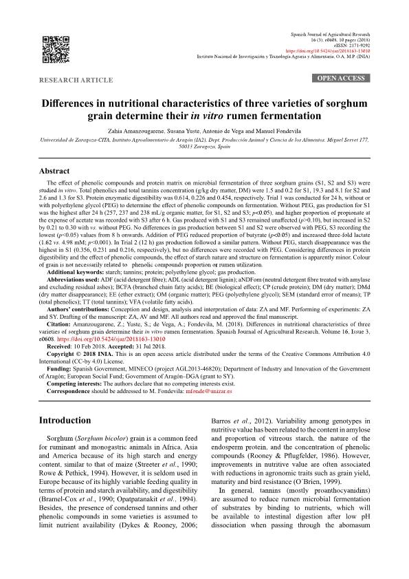 Differences in nutritional characteristics of three varieties of sorghum grain determine their in vitro rumen fermentation