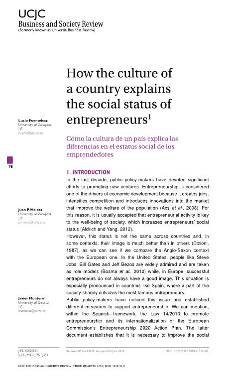 How the culture of a country explains the social status of entrepreneurs