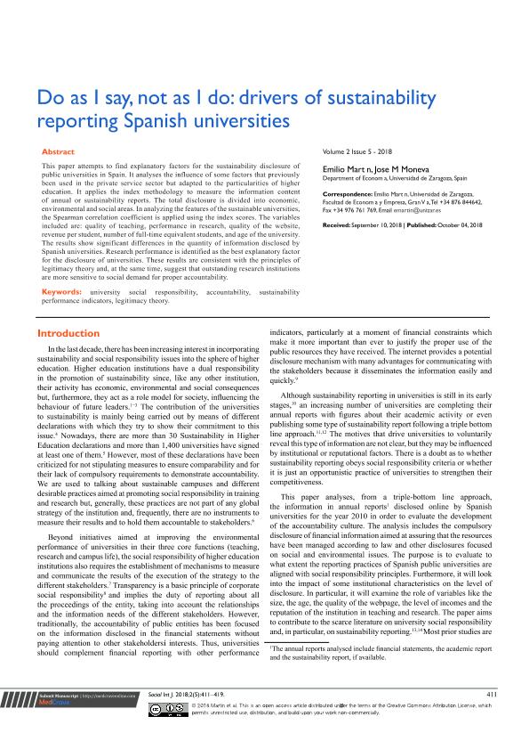Do as I say, not as I do: drivers of sustainability reporting Spanish universities
