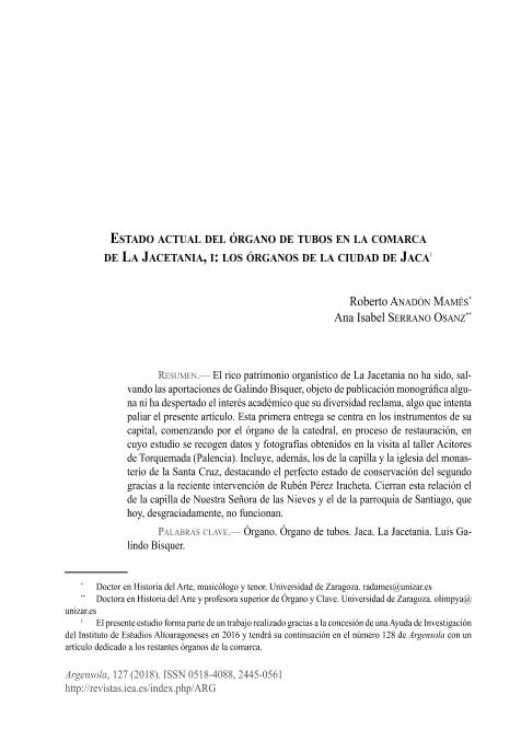 Estado actual del órgano de tubos en la comarca de La Jacetania, I: los órganos de la ciudad de Jaca