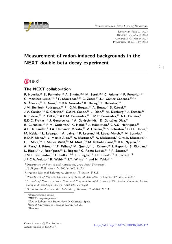 Measurement of radon-induced backgrounds in the NEXT double beta decay experiment