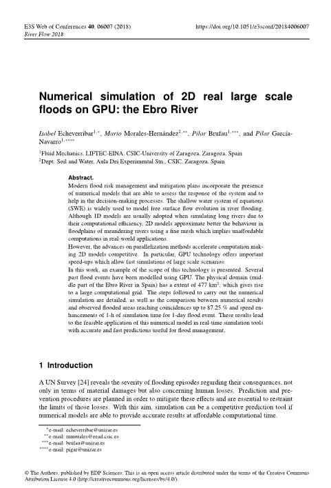 Numerical simulation of 2D real large scale floods on GPU: The Ebro River