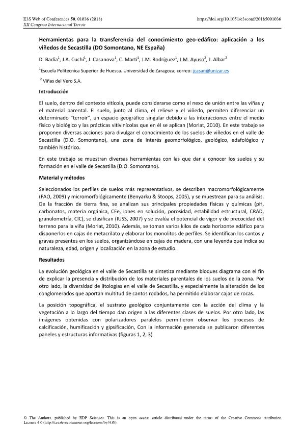 Herramientas para la transferencia del conocimiento geo-edáfico: aplicación a los viñedos de Secastilla (DO Somontano, NE España)