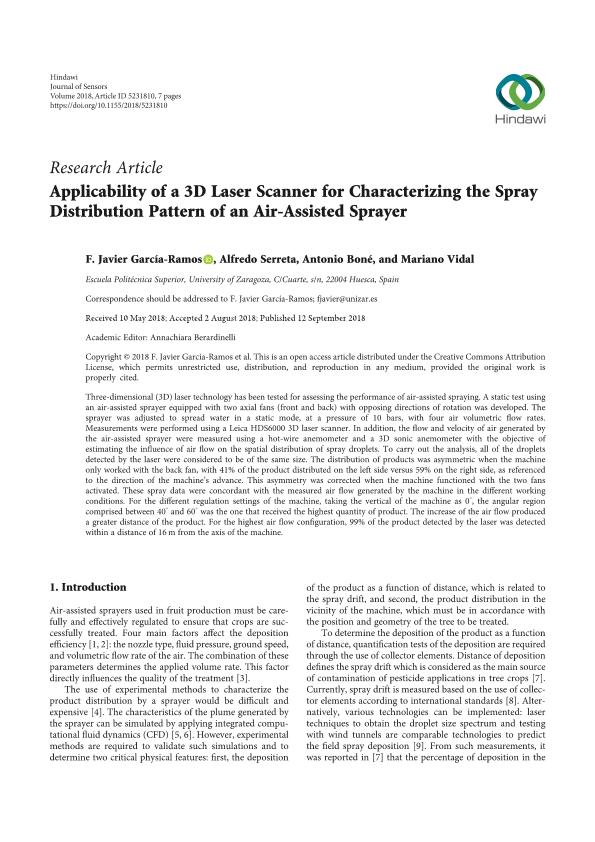 Applicability of a 3D Laser Scanner for Characterizing the Spray Distribution Pattern of an Air-Assisted Sprayer