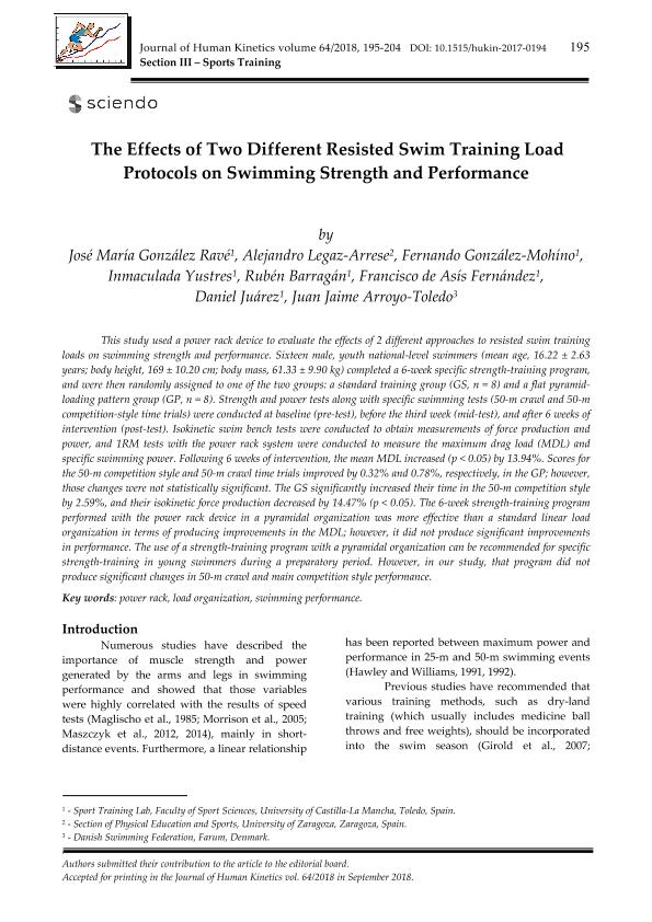 The Effects of Two Different Resisted Swim Training Load Protocols on Swimming Strength and Performance