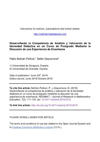 Desarrollando la competencia de reflexión didáctico-matemática en un curso de posgrado mediante la discusión de la idoneidad didáctica de una experiencia de enseñanza