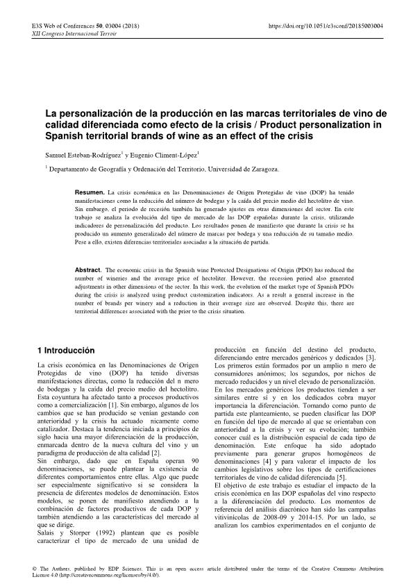 La personalización de la producción en las marcas territoriales de vino de calidad diferenciada como efecto de la crisis