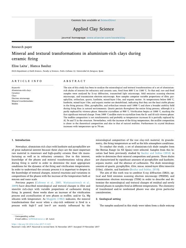 Mineral and textural transformations in aluminium-rich clays during ceramic firing