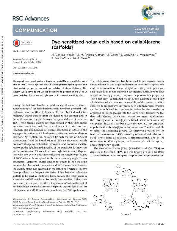 Dye-sensitized-solar-cells based on calix[4]arene scaffolds