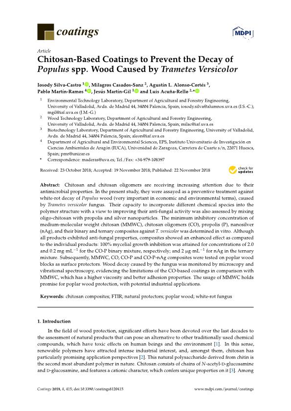 Chitosan-based coatings to prevent the decay of Populus spp. wood caused by Trametes versicolor