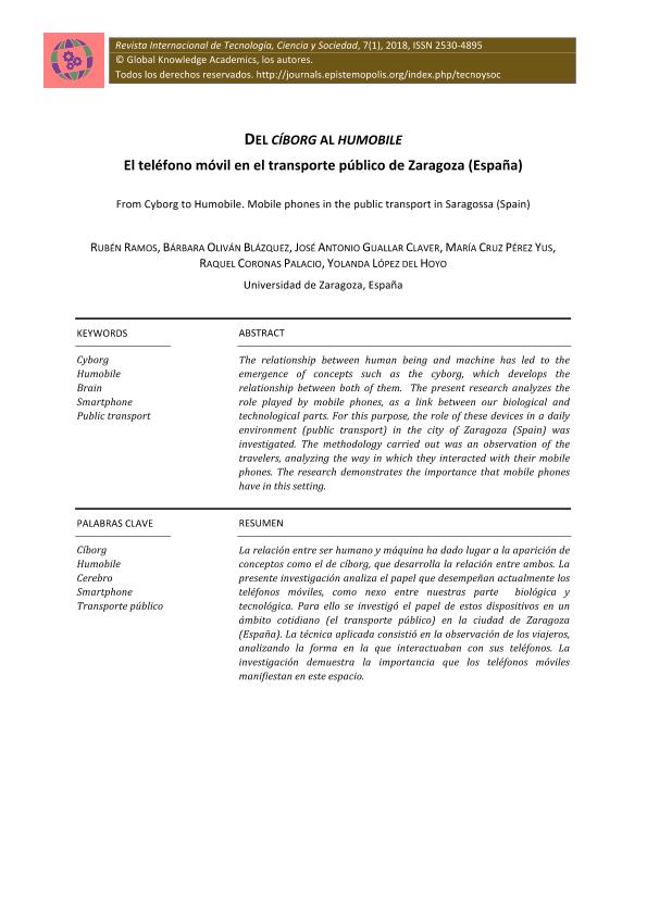 Del Ciborg al Humobile. El teléfono móvil en el transporte público de Zaragoza (España)