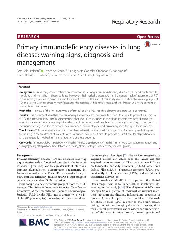 Primary immunodeficiency diseases in lung disease: warning signs, diagnosis and management