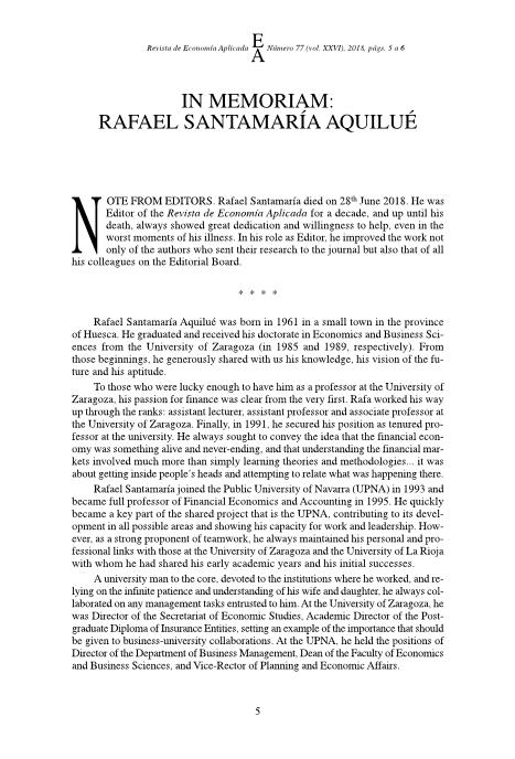 In Memoriam: Rafael Santamaria Aquilue