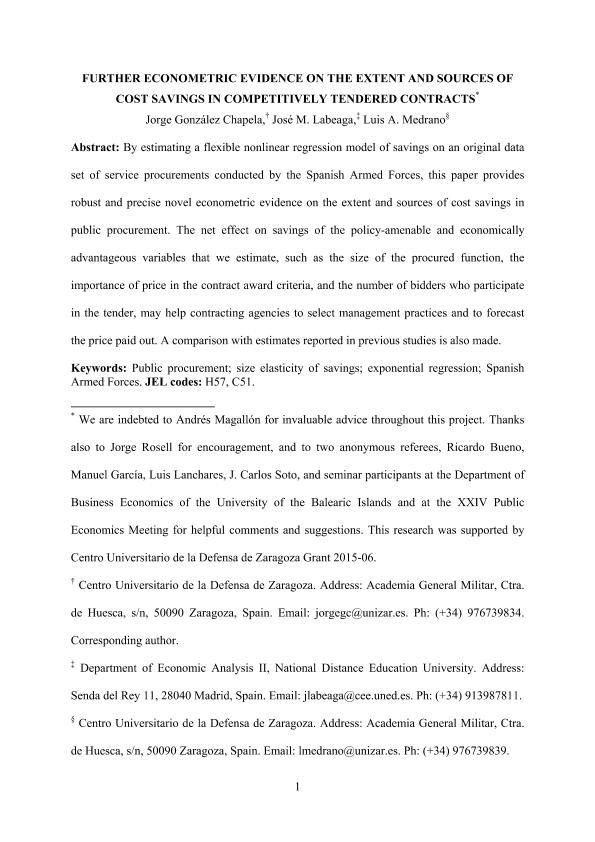 Further econometric evidence on the extent and sources of cost savings in competitively tendered contracts