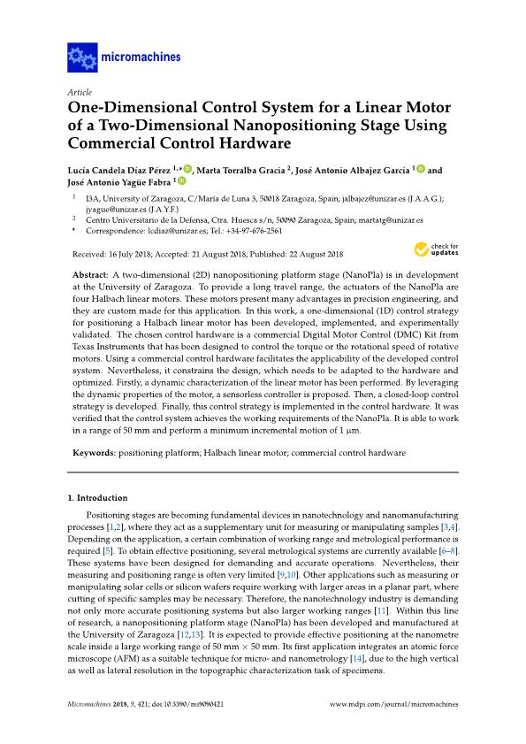 One-Dimensional Control System for a Linear Motor of a Two-Dimensional Nanopositioning Stage Using Commercial Control Hardware