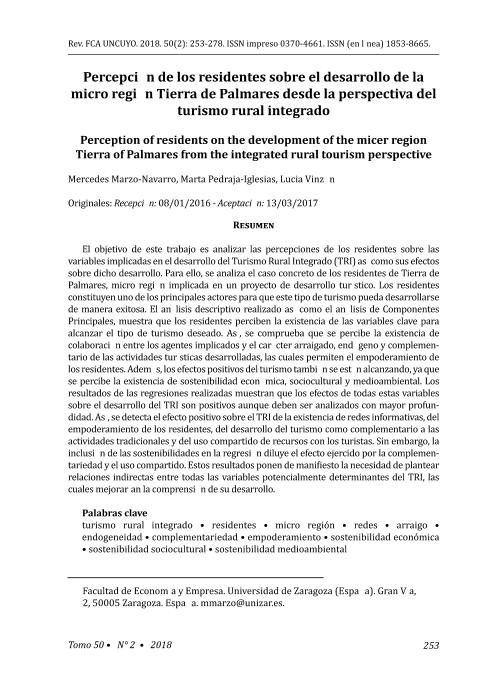 Percepción de los residentes sobre el desarrollo de lamicro región Tierra de Palmares desde la perspectiva del turismo rural integrado