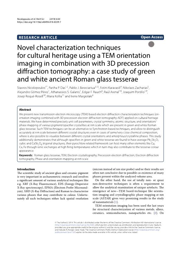Novel characterization techniques for cultural heritage using a TEM orientation imaging in combination with 3D precession diffraction tomography: a case study of green and white ancient Roman glass tesserae