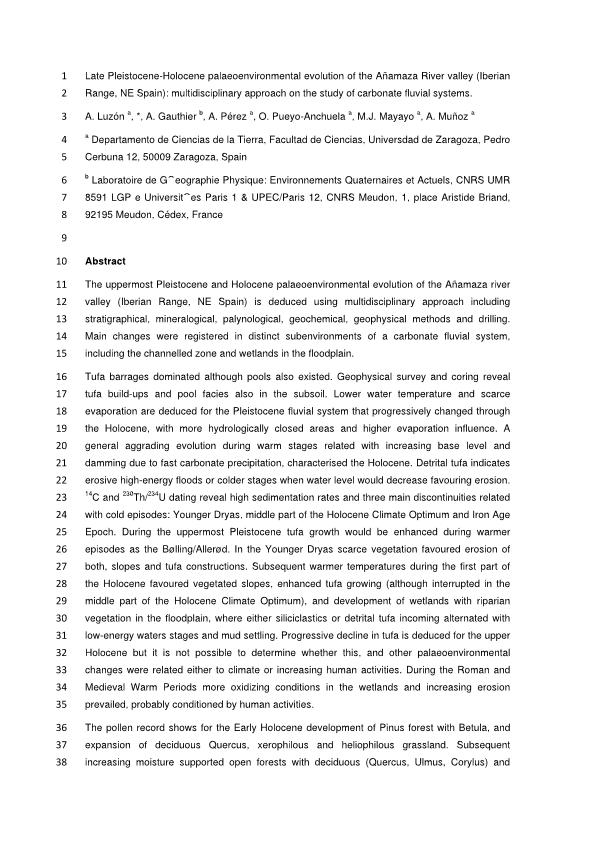 Late Pleistocene–Holocene palaeoenvironmental evolution of the Añamaza River valley (Iberian Range, NE Spain): Multidisciplinary approach on the study of carbonate fluvial systems