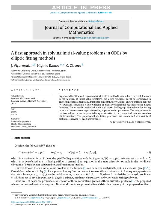 A first approach in solving initial-value problems in ODEs by elliptic fitting methods
