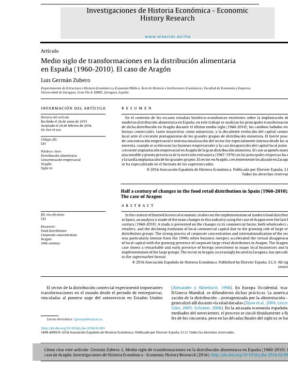 Medio siglo de transformaciones en la distribución alimentaria en España (1960-2010). El caso de Aragón