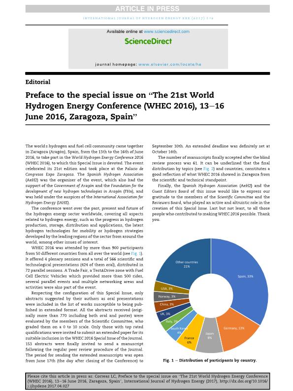 Preface to the special issue on “The 21st World Hydrogen Energy Conference (WHEC 2016), 13–16 June 2016, Zaragoza, Spain”