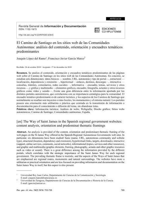 El Camino de Santiago en los sitios web de las Comunidades Autónomas: análisis del contenido, orientación y encuadres temáticos predominantes