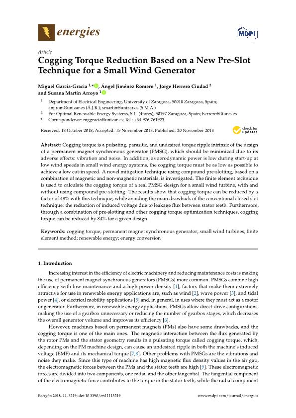 Cogging torque reduction based on a new pre-slot technique for a small wind generator