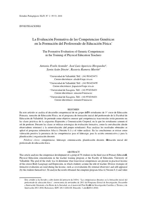 La evaluación formativa de las competencias genéricas en la formación del profesorado de educación física