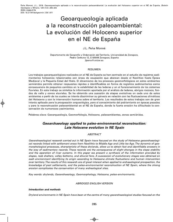 Geoarqueología aplicada a la reconstrucción paleoambiental: La evolución del holoceno superior en el NE de España