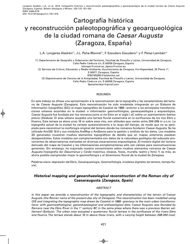 Cartografía histórica y reconstrucción paleotopográfica y geoarqueológica de la ciudad romana de caesar augusta (Zaragoza, España)