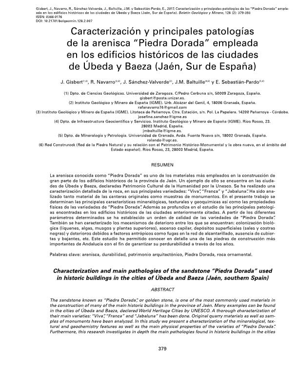 Caracterización y principales patologías de la arenisca “Piedra Dorada” empleada en los edificios históricos de las ciudades de Úbeda y Baeza (Jaén, Sur de España)