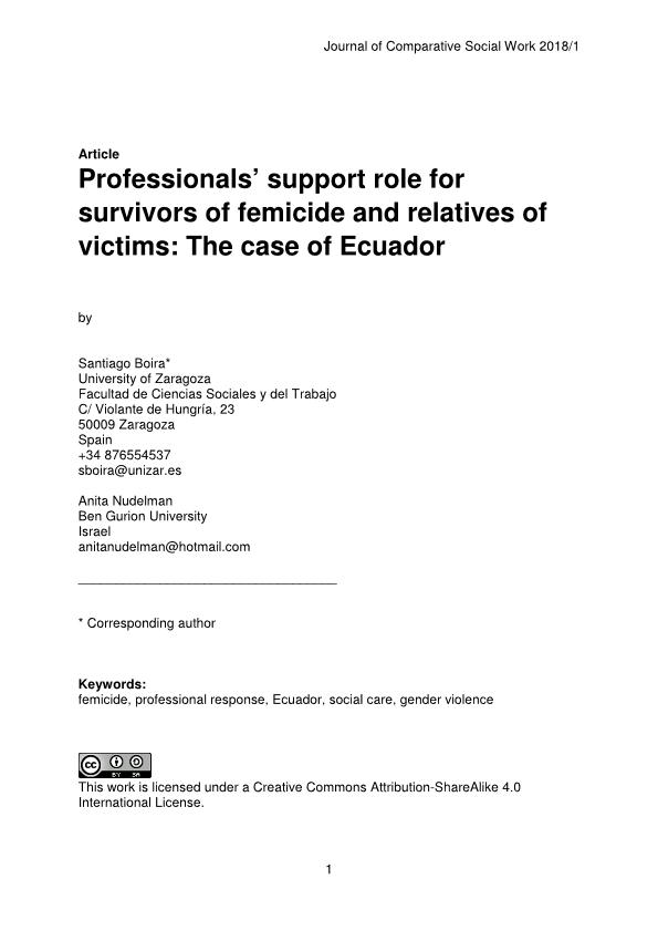 Professionals' support role for survivors of femicide and relatives of victims: The case of Ecuador