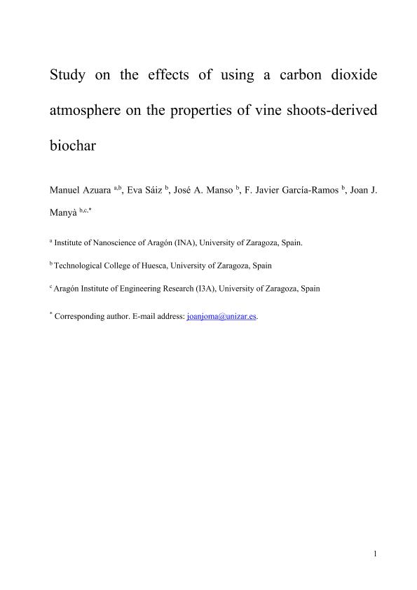 Study on the effects of using a carbon dioxide atmosphere on the properties of vine shoots-derived biochar