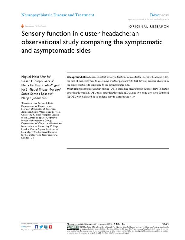 Sensory function in cluster headache: an observational study comparing the symptomatic and asymptomatic sides