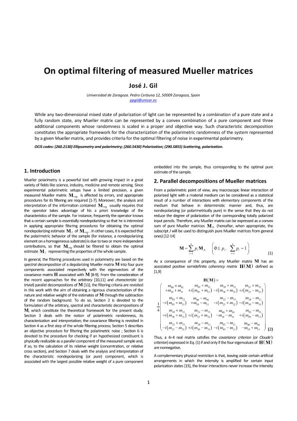 On optimal filtering of measured Mueller matrices