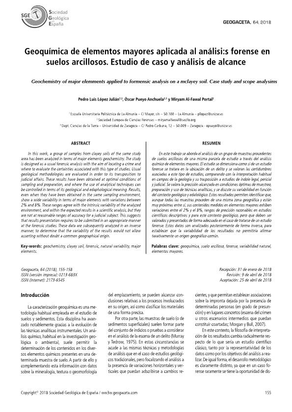 Geoquímica de elementos mayores aplicada al análisis forense en suelos arcillosos. Estudio de caso y análisis de alcance